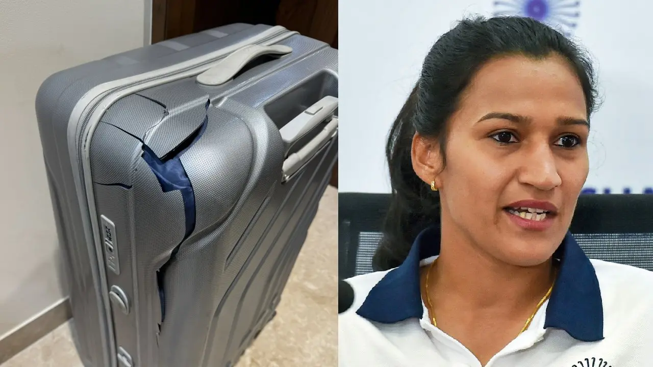 The damaged luggage, Rani Rampal | Twitter/PTI