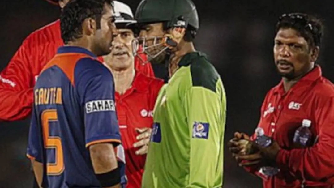 Altercation between Akmal and Gambhir. | Screengrab/X/@TheYorkerBall