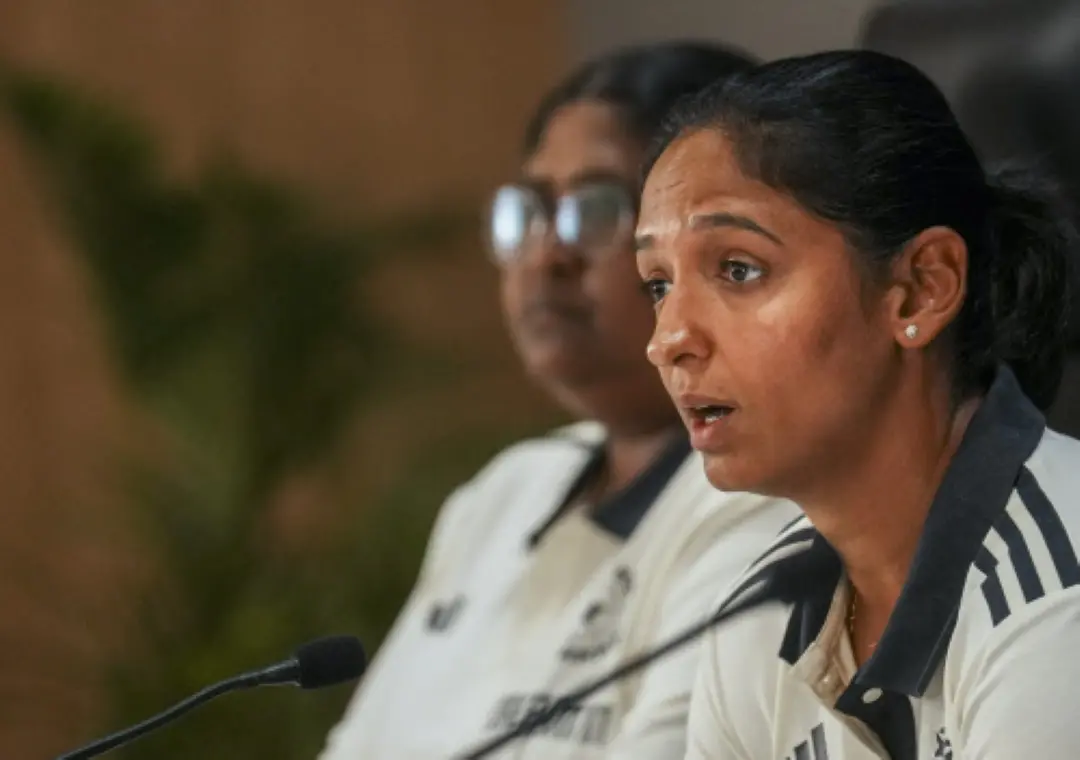 Harmanpreet Kaur addressing the media. | Photo: PTI