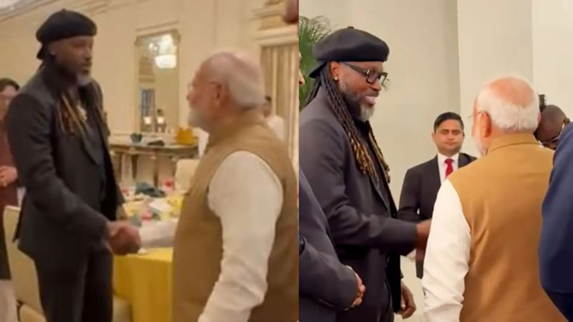 Chris Gayle shakes hands with Modi. | Screengrab/ANI
