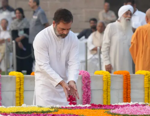 Leader of Oppostion in the Lok Sabha Rahul Gandhi pays homage to Mahatma Gandhi on his birth anniversary, at Rajghat in New Delhi
