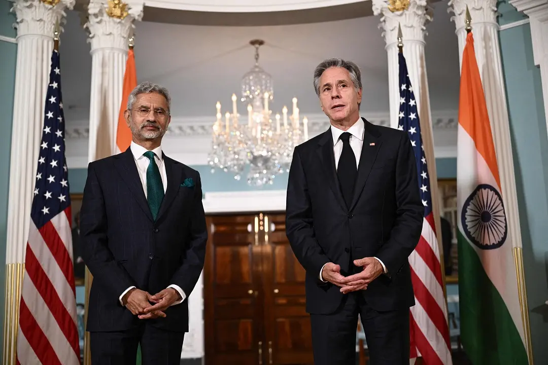 US Secretary of State Antony Blinken (R) and Indian Foreign Minister Subrahmanyam Jaishankar speak to the press before talks in the Treaty Room of the State Department in Washington, DC | Photo: AFP