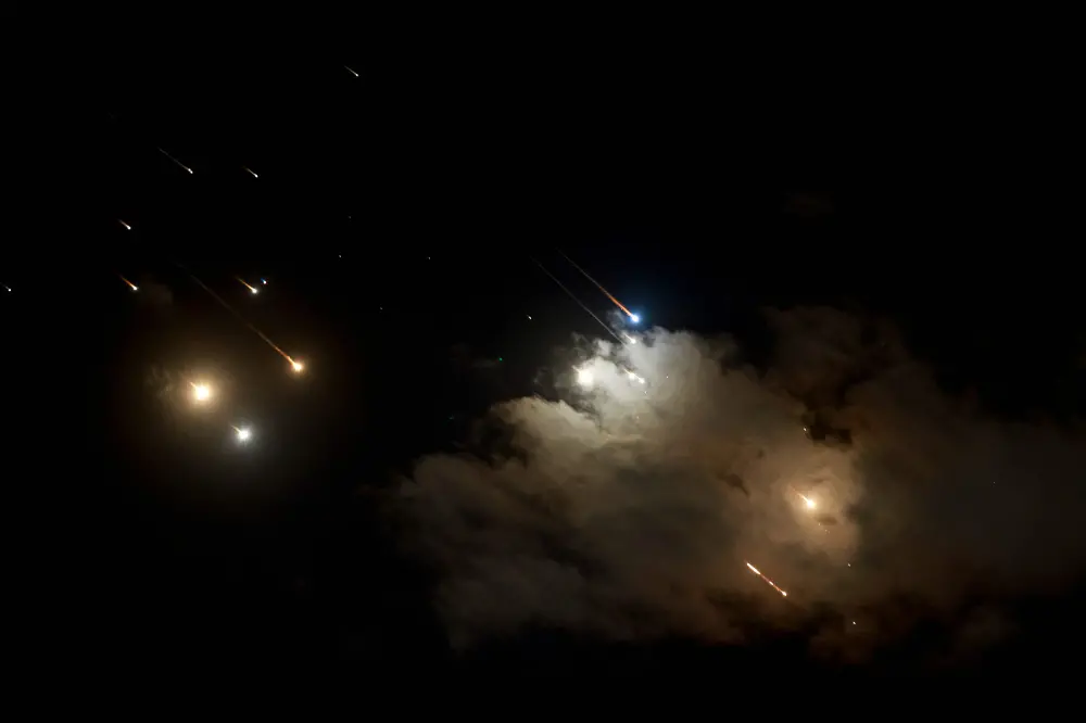 This picture shows Iranian launched projectiles being intercepted by Israel above Jerusalem | AFP