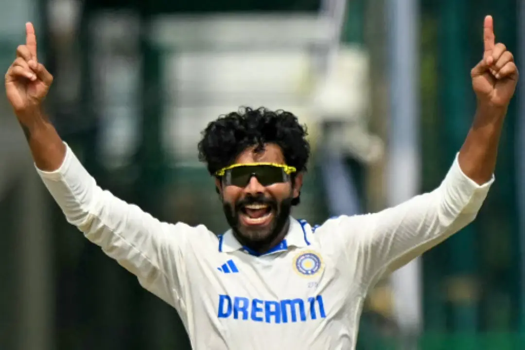 Ravindra Jadeja celebrates after taking the wicket of Bangladesh's Litton Das during the fifth and final day of the second Test cricket match between India and Bangladesh at the Green Park Cricket Stadium in Kanpur. | Photo: AFP