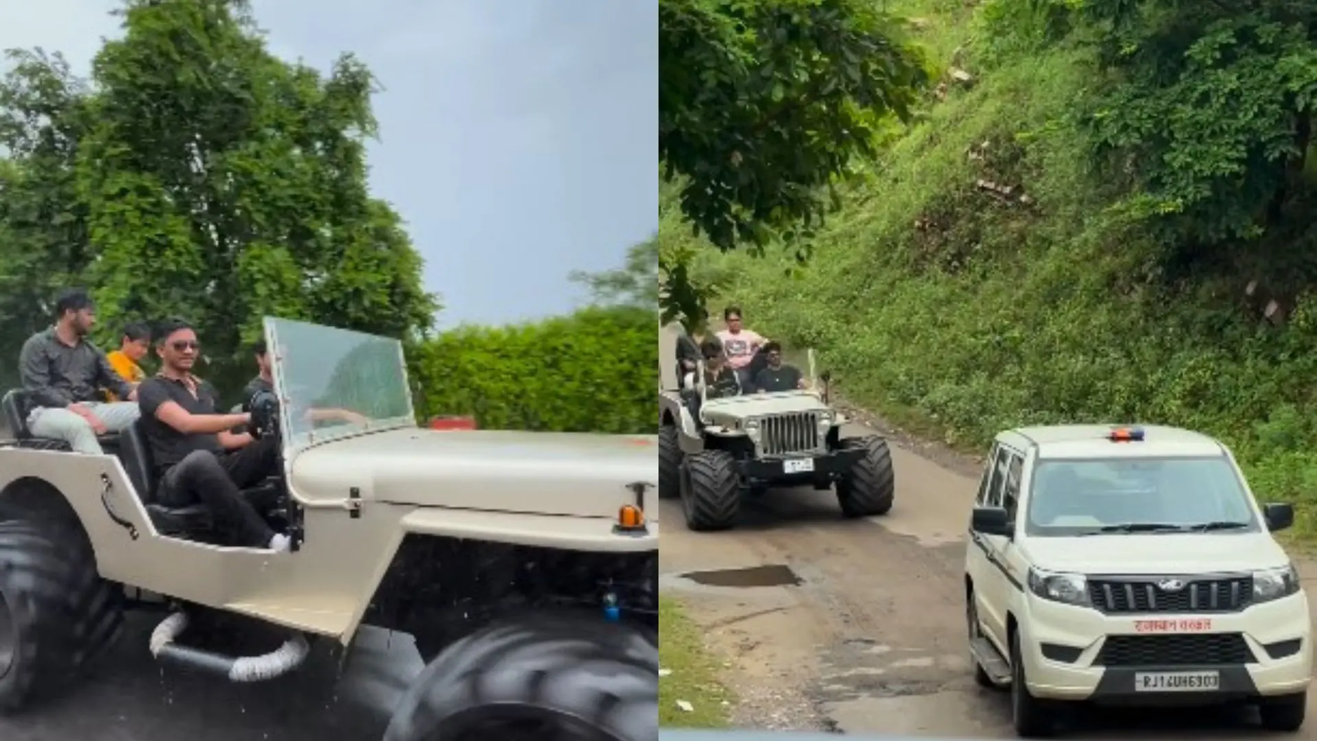 Rajasthan DY CM's son Ashu Bairwa and friends, police escort | Photo: screengrab Instagram