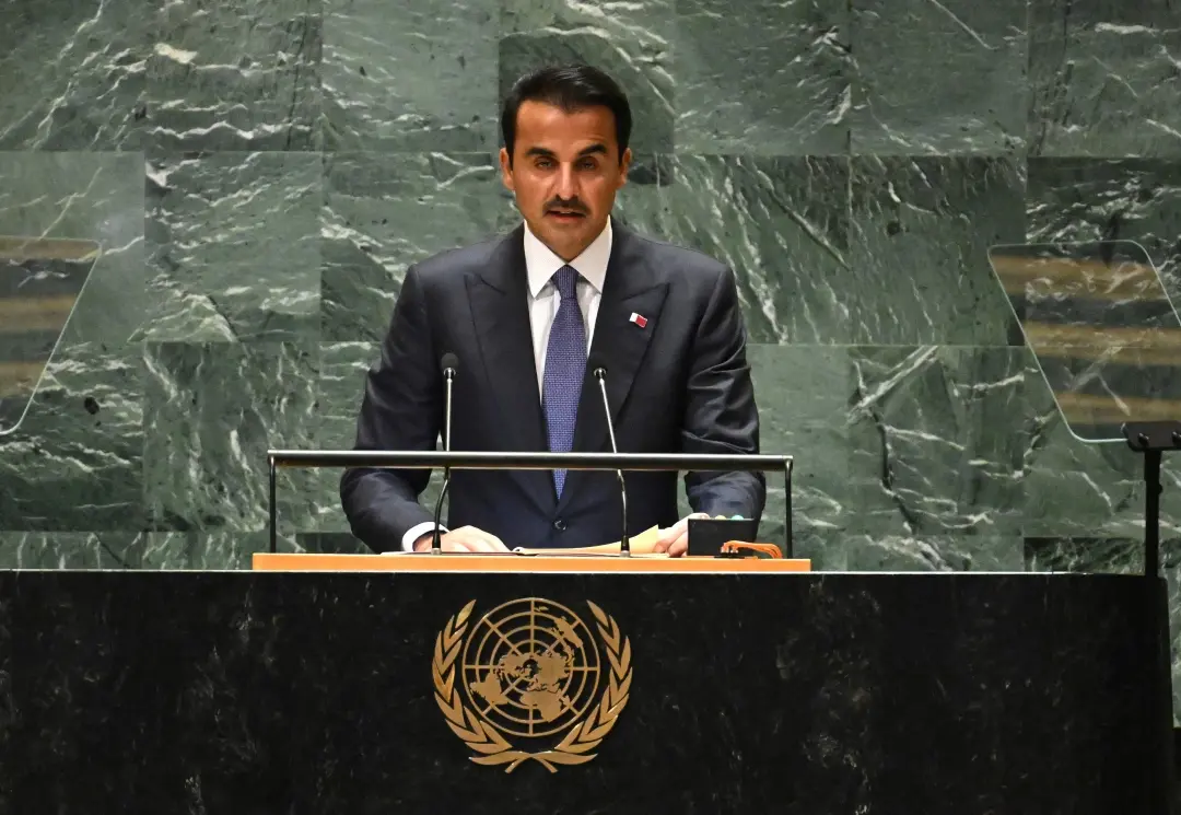 Emir of Qatar Tamim bin Hamad Al Thani speaks at the UN headquarters in New York | Photo: AFP