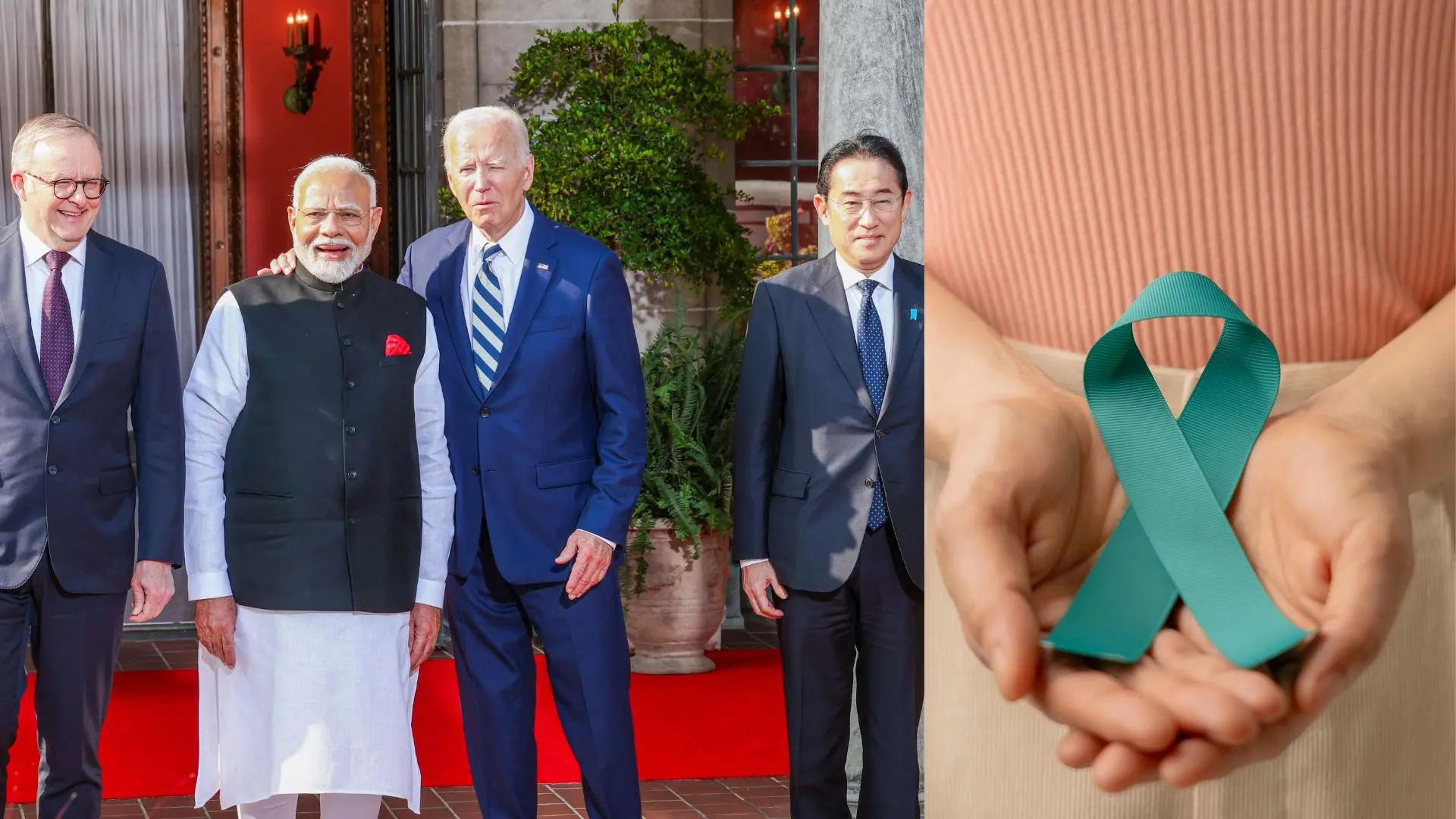 Prime Minister Narendra Modi, US President Joe Biden, Australian PM Anthony Albanese and Japanese PM Fumio Kishida | Photo: ANI, Canva
