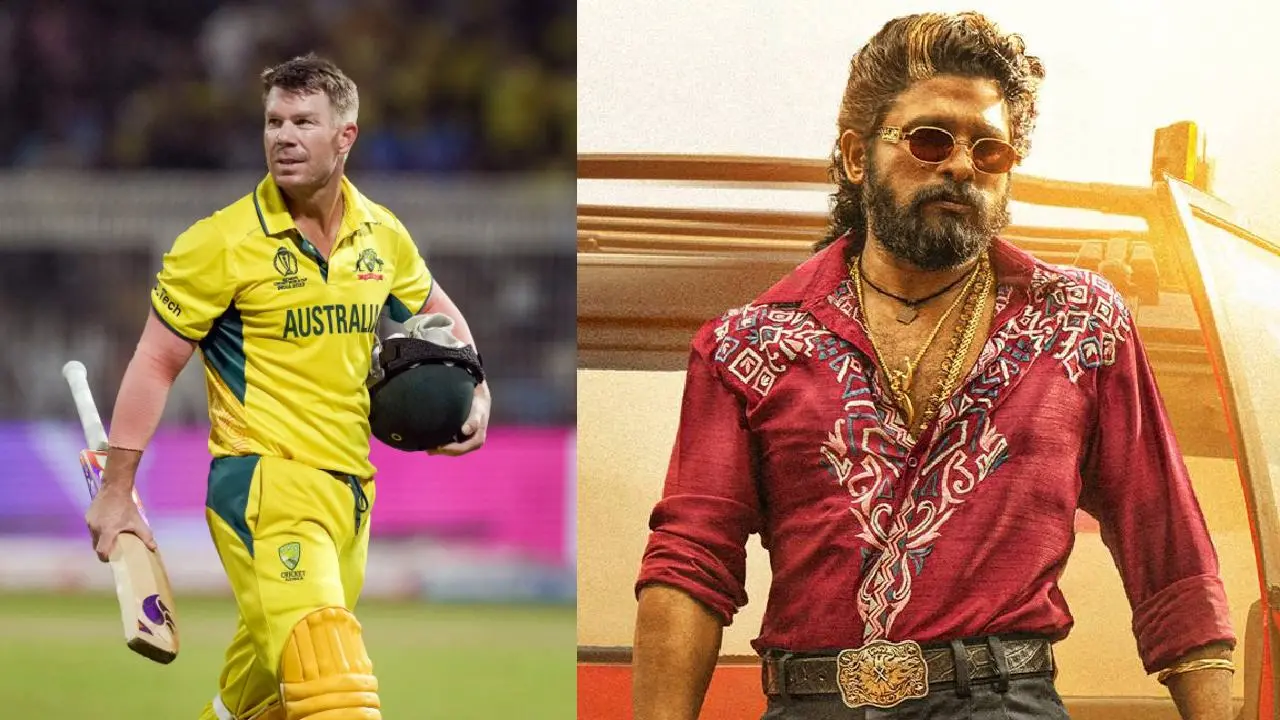 David Warner, Pushpa 2 poster featuring Allu Arjun