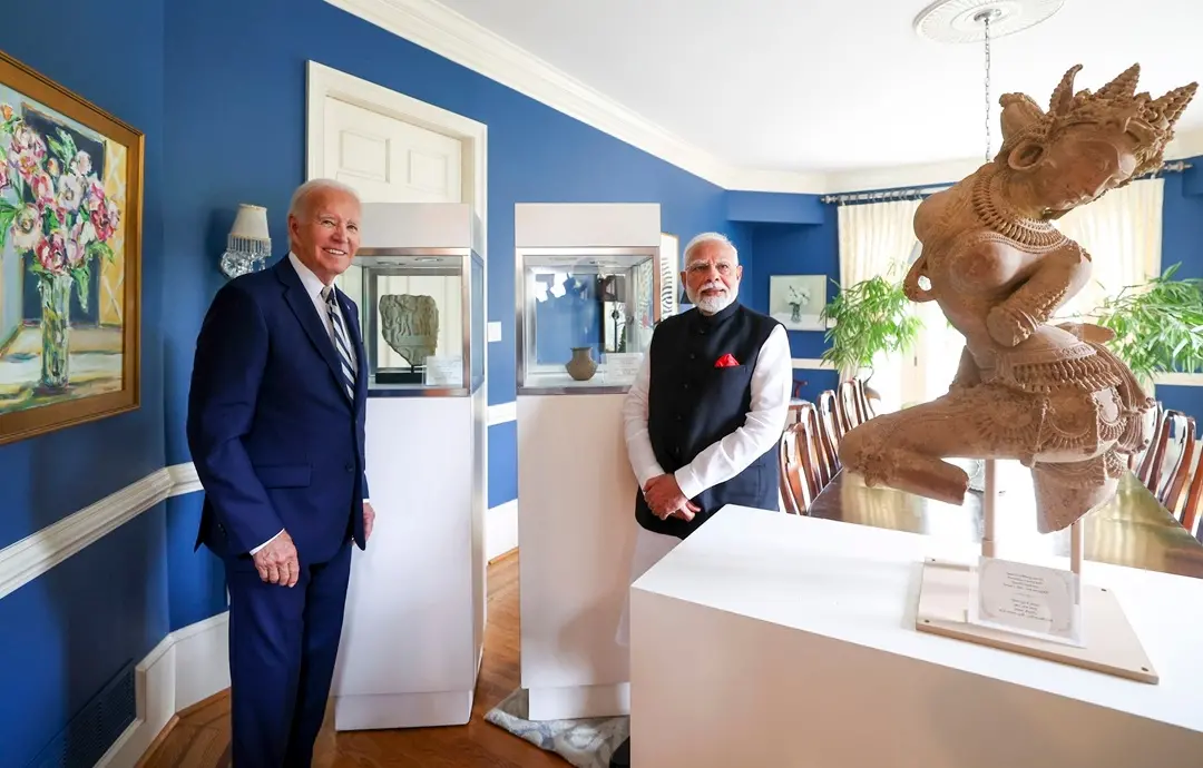 Prime Minister Narendra Modi with US President Joe Biden at a meeting in Delaware, US. The US side has facilitated return of 297 stolen or trafficked antiquities | Photo: PTI