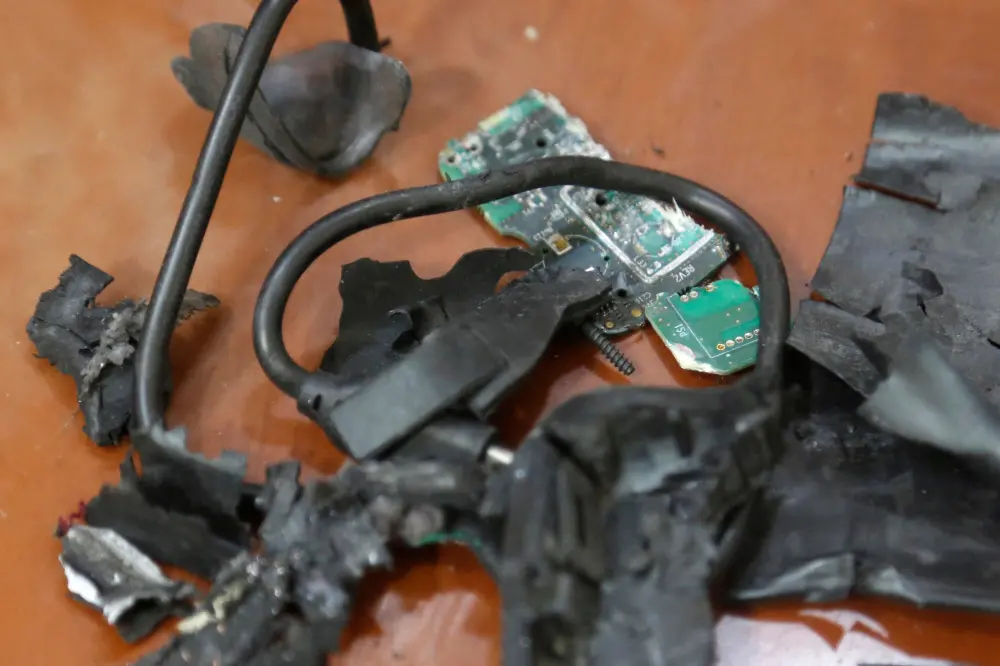 A photo taken on September 18, 2024, in Beirut's southern suburbs shows the remains of exploded pagers on display at an undisclosed location | AFP