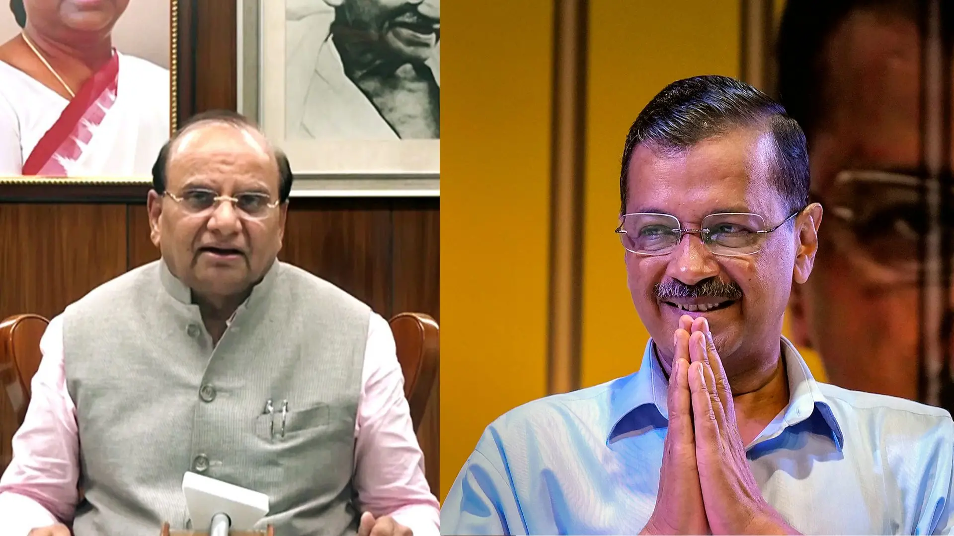 Lt Governor VK Saxena, Arvind Kejriwal | Photo: PTI, ANi