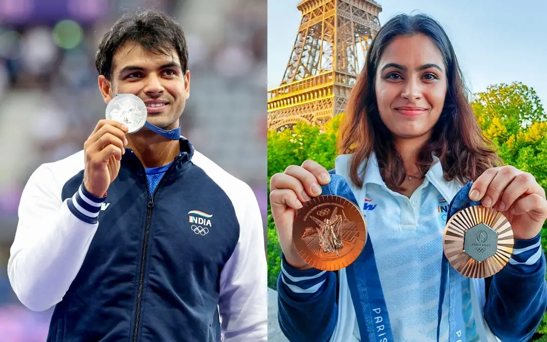 From (L) Neeraj Chopra and Manu Bhaker | Photo: X/Agencies