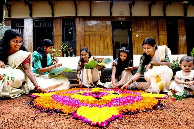 Keralites celebrate harvest festival Onam with colourful pookalam