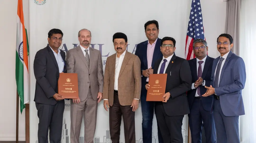 Tamil Nadu CM MK Stalin during the signing of an MoU between Caterpillar and the Government of Tamil Nadu, in USA.