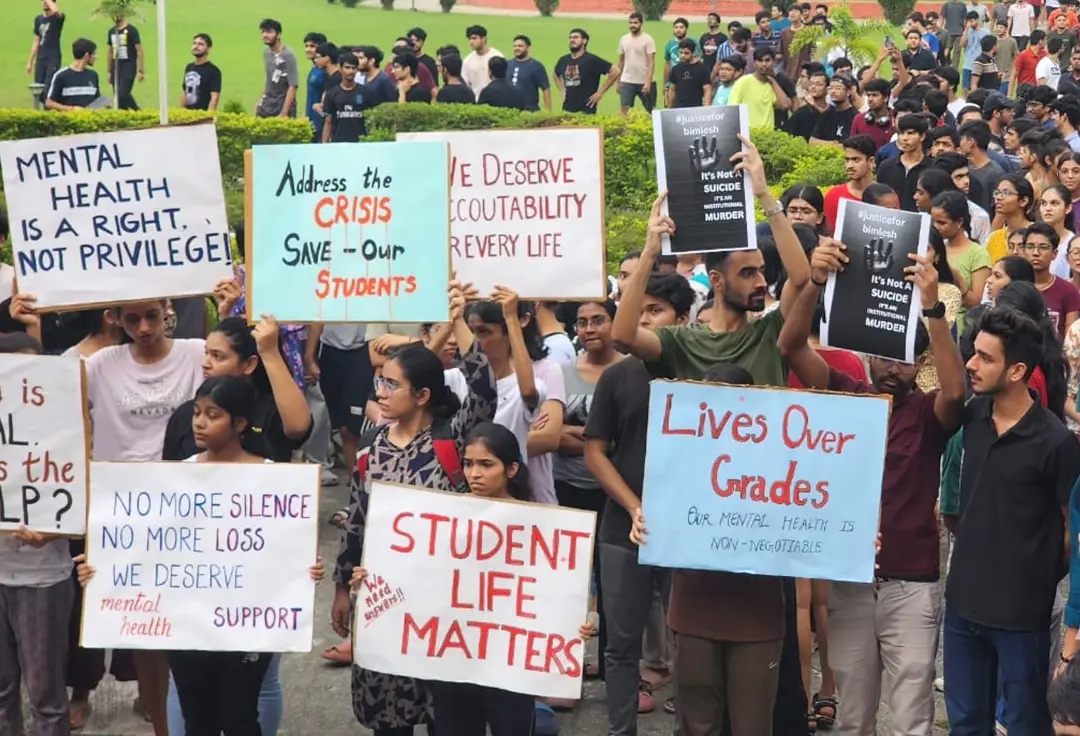 IIT Guwahati students stage a protest after the student's death | Photo: PTI