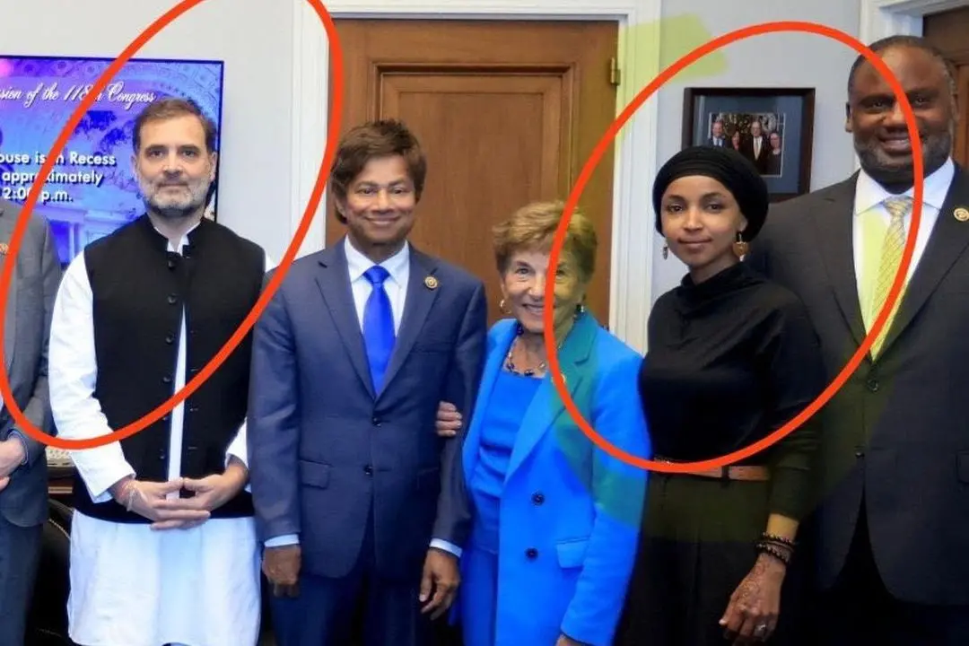 Congress Rahul Gandhi is seen with controversial US leader Ilhan Omar in this photo shared by the BJP