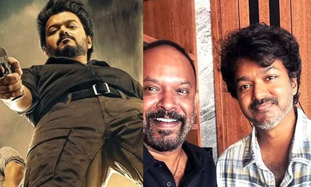GOAT movie (L), Venkat Prabhu with Vijay (R)