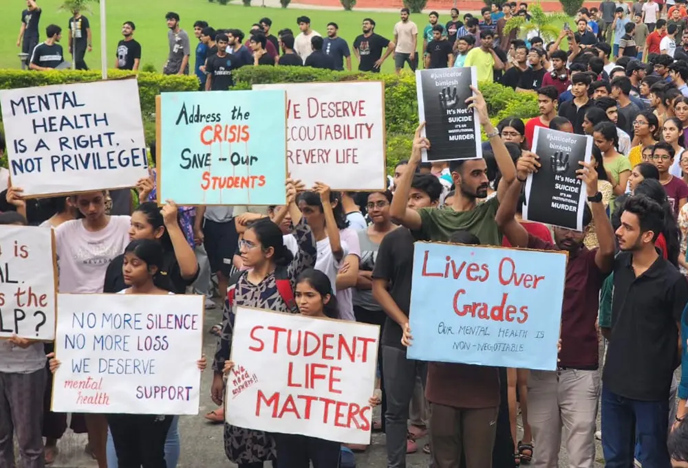 IIT Guwahati students stage a protest after a third-year Computer Science student of the institute was found dead in his hostel room | PTI