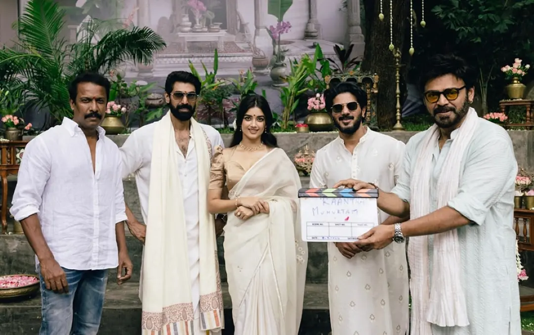 Inaugural clap of 'Kaantha' given by Telugu star Venkatesh Daggubati at Rama Naidu Studios in Hyderabad | Photo: facebook.com/DQSalmaan