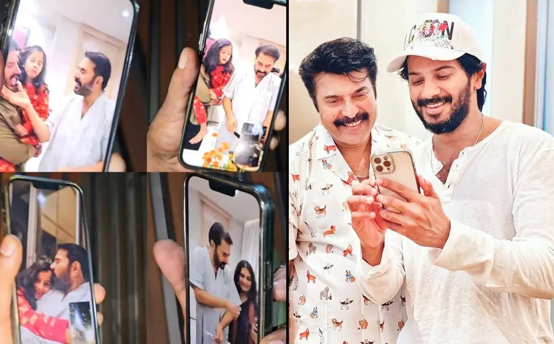 From Mammootty's birthday celebrations, Mammootty and Dulquer | Photo: Screengrab, Mathrubhumi