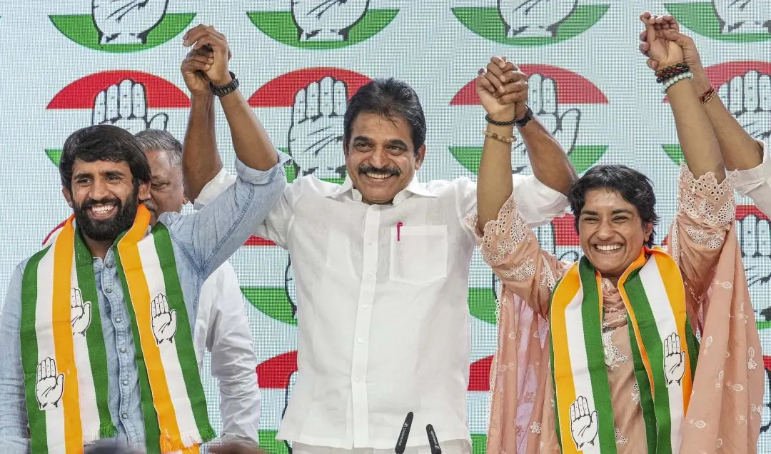 Bajrang Punia, KC Venugopal, Vinesh Phogat