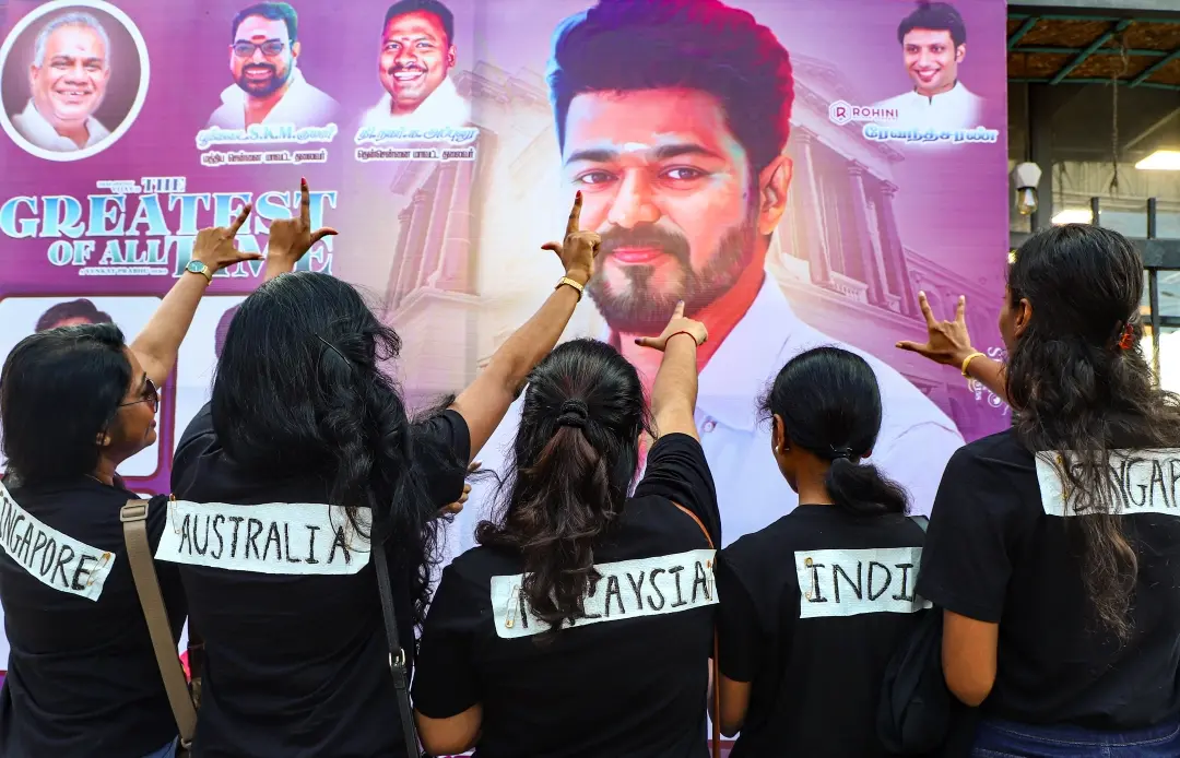 Fans of actor-turned politician Vijay celebrate the release of his film 'The Greatest of All Time' (GOAT), outside a theatre in Chennai | Photo: PTI