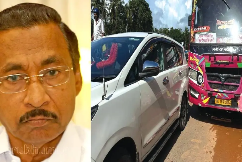 Private bus collides with car carrying CPM Kozhikode District Secretary
