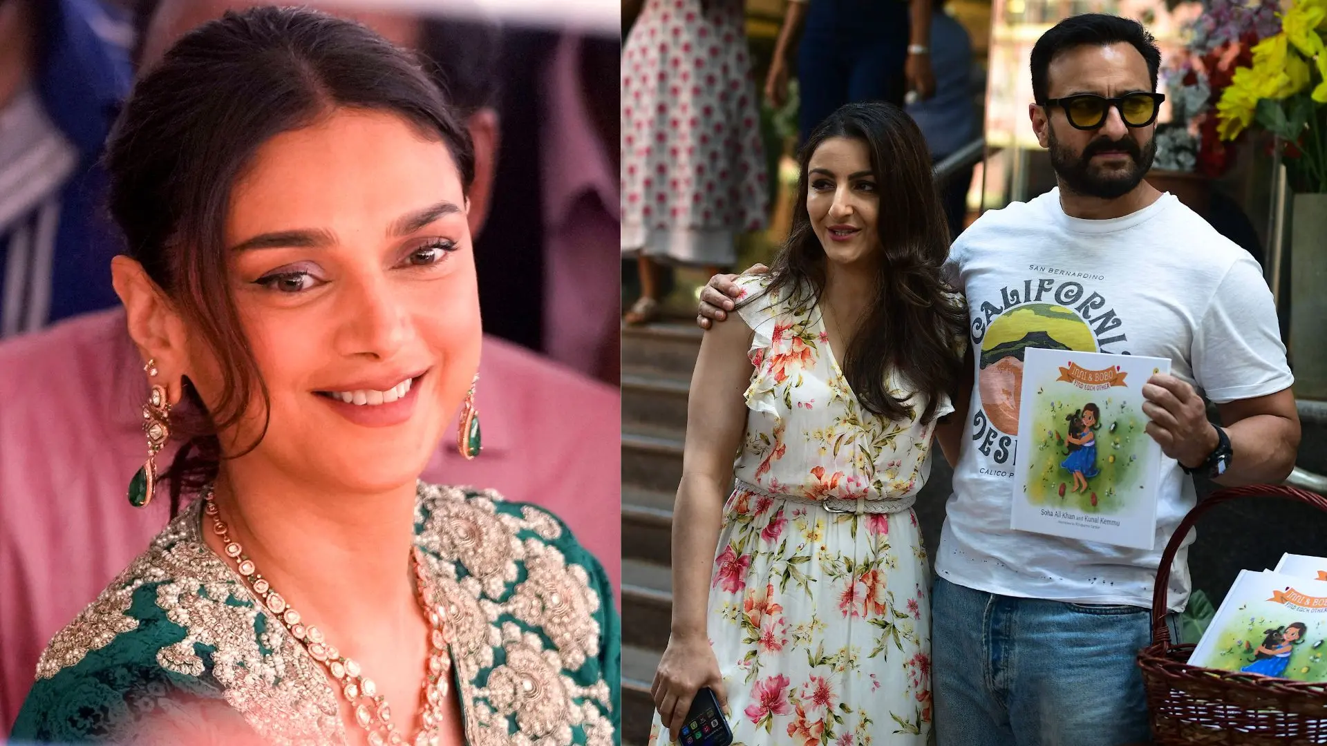 Aditi Rao Hydari, Saif Ali Khan and Soha Ali Khan | Photo: PTI, AFP