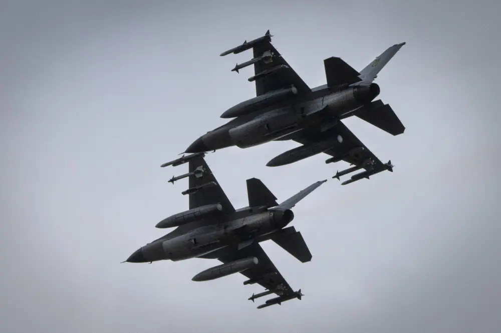The Ukrainian Air Force's F-16 fighter jets fly in an undisclosed location in Ukraine