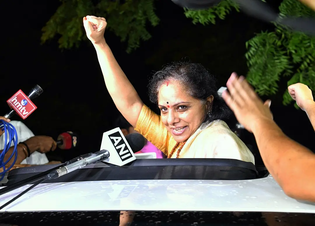BRS leader K Kavitha speaks to the media after being released from Tihar jail | Photo: ANI