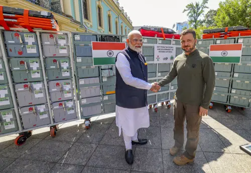 Prime Minister Narendra Modi with Ukrainian President Volodymyr Zelenskyy during his visit to Ukraine, in Kyiv | Photo: PTI