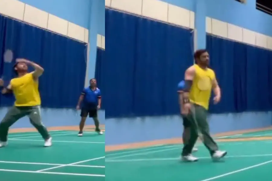 Acing the badminton court: Dhoni’s powerful smash leaves opponents clueless | WATCH