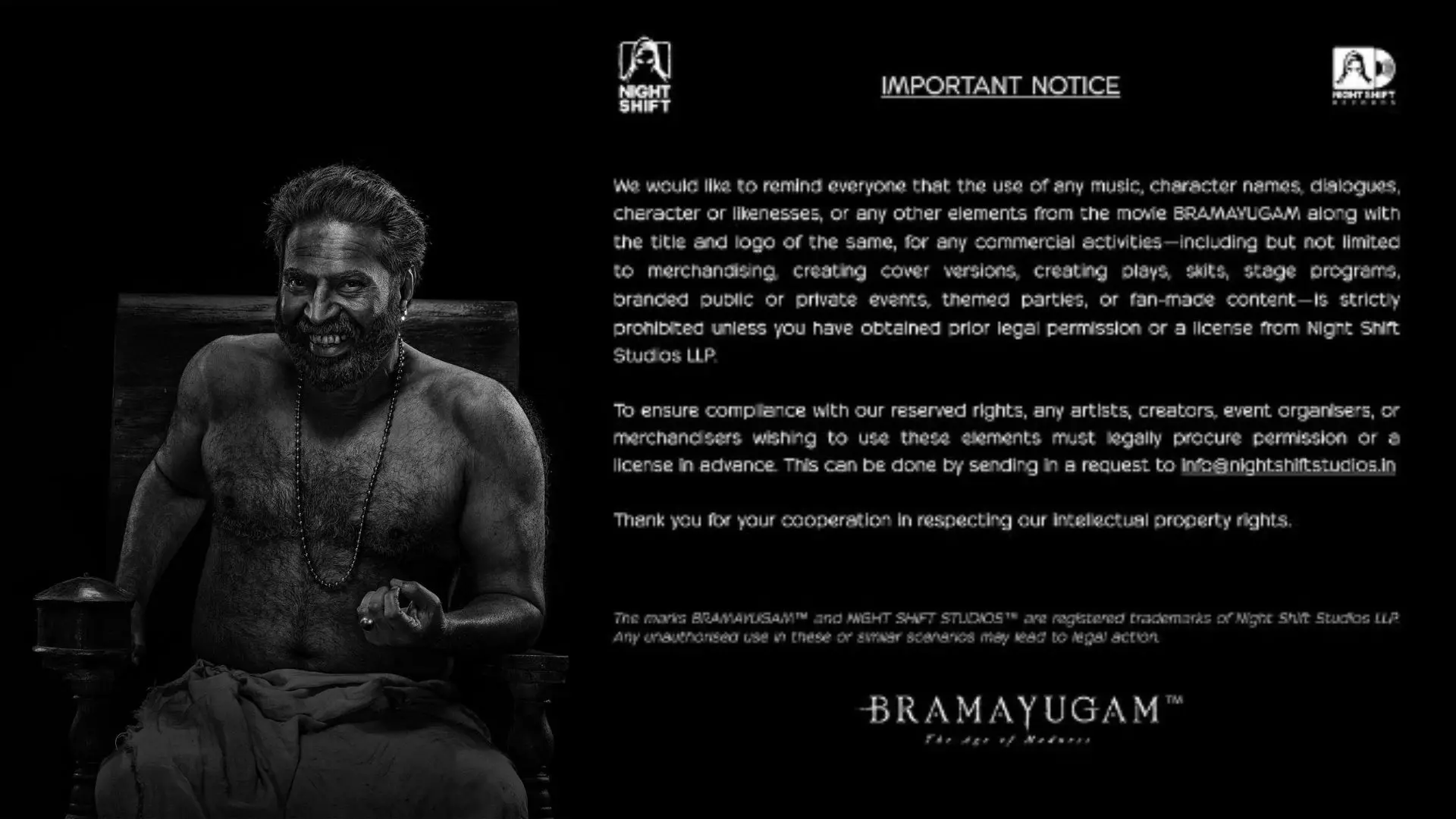 'Bramayugam' title and logo trademark | Photo: instagram/allnightshifts