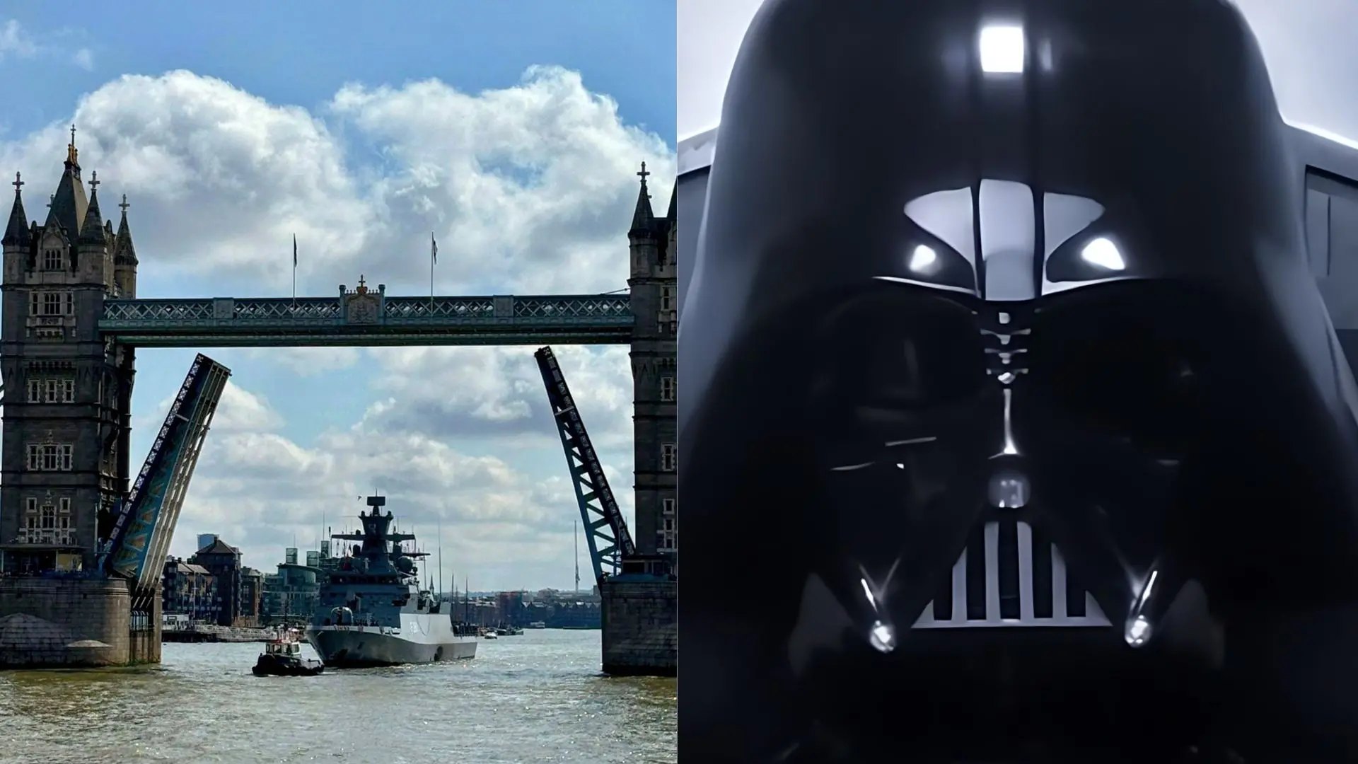 The German corvette FGS Braunschweig arrives in London on Friday, August 16 (AP), Darth Vader