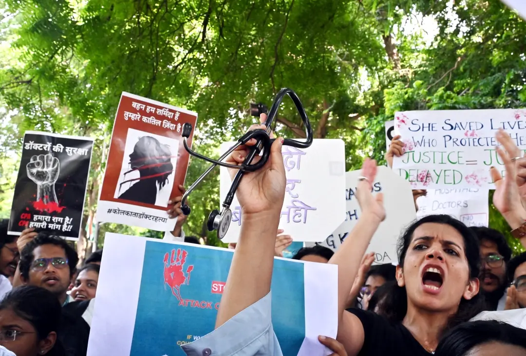 Doctors protest against the alleged rape and murder of RG Kar Medical College and Hospital trainee doctor, at Nirman Bhawan in New Delhi | Photo: ANI