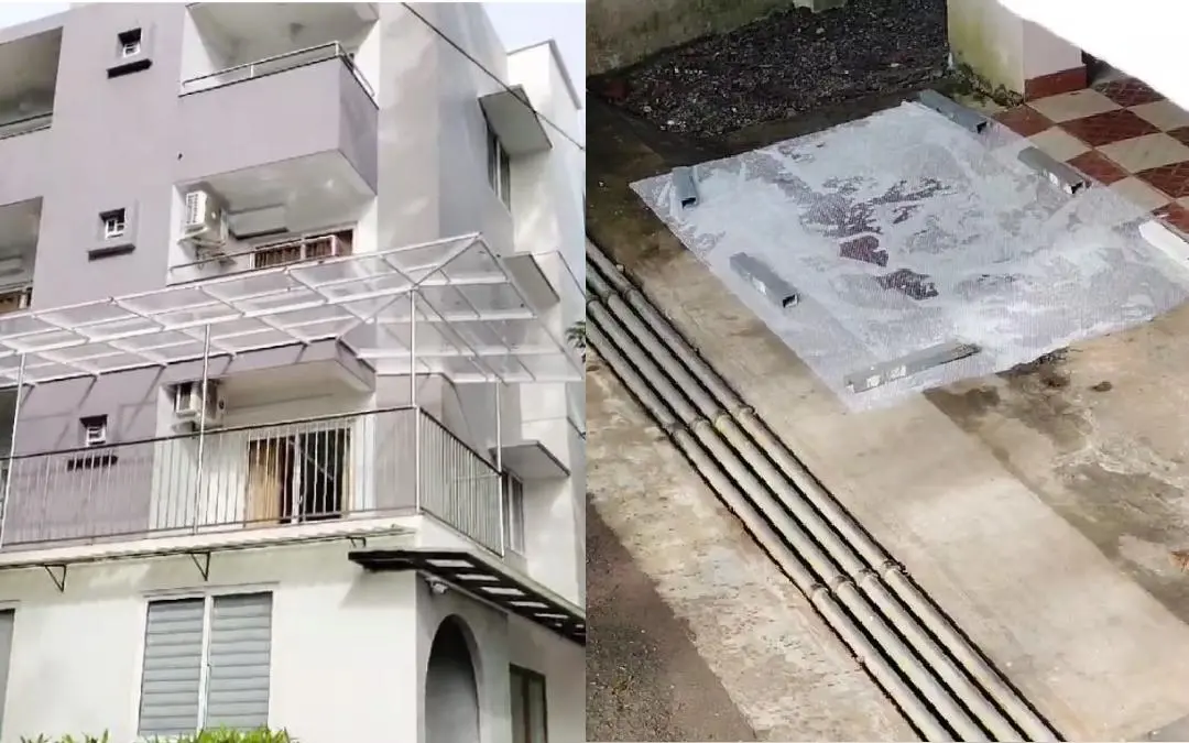 The apartment from which the youth fell down, the spot where the youth died