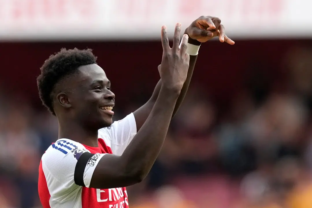 Arsenal's Bukayo Saka reacts during the English Premier League soccer match between Arsenal and Wolverhampton Wanderers at Emirates Stadium in London. | Photo: AP