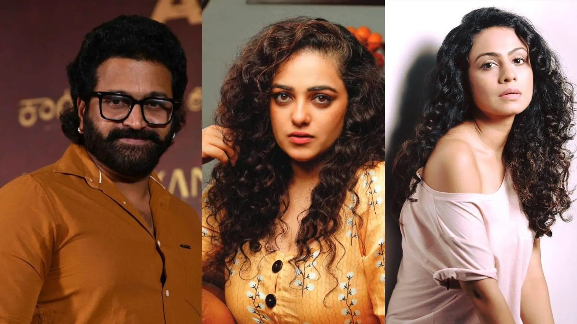 Rishab Shetty (L), Nithya Menen (C) and Manasi Parekh (R)