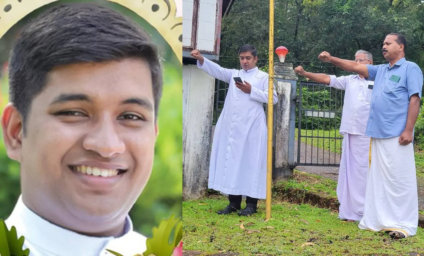 ഫാ. മാത്യു കുടിലില്, രാവിലെ ദേശീയ പതാക ഉയര്ത്തിയ ശേഷം പ്രതിജ്ഞ എടുക്കുന്ന ഫാ. മാത്യു കുടിലിലും ഇടവക അംഗങ്ങളും