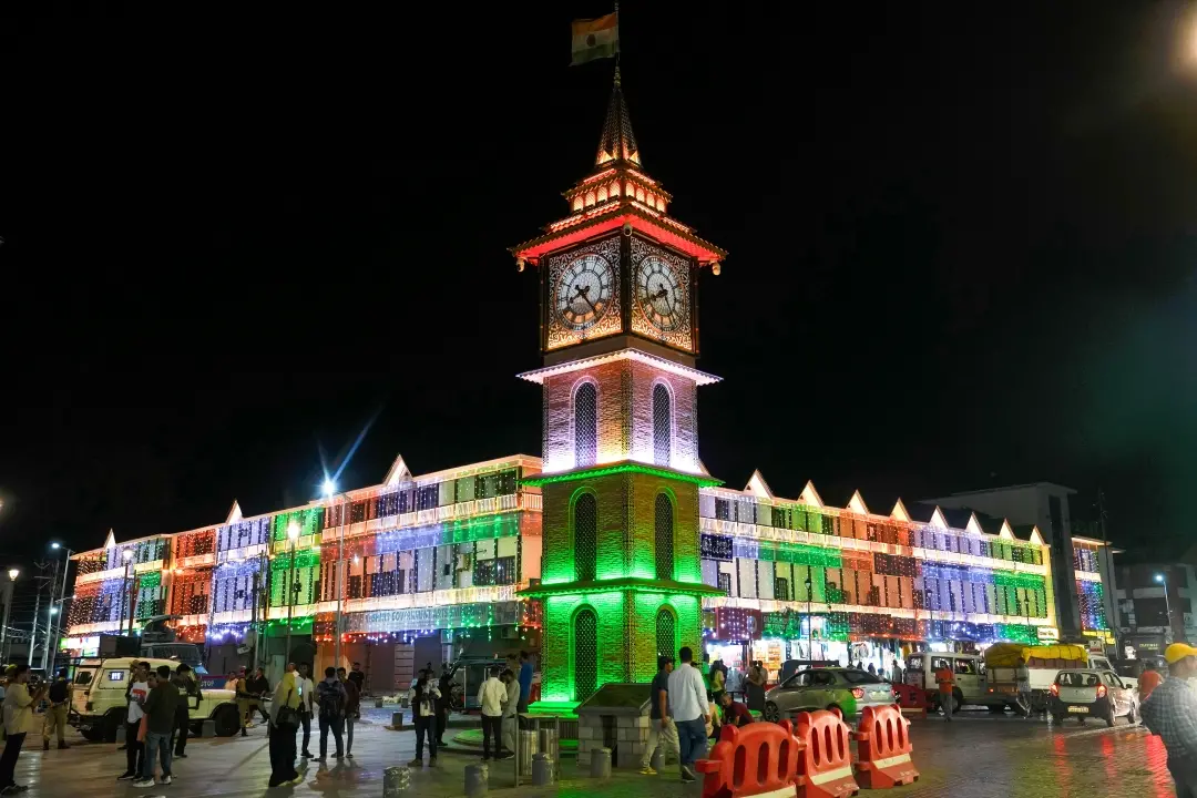 Illuminated Lal Chowk on the eve of 78th Independence Day, in Srinagar | Photo: PTI