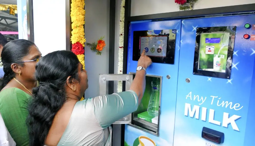 Minister J Chinchu Rani inaugurates the milk vending machine | Photo: PRD