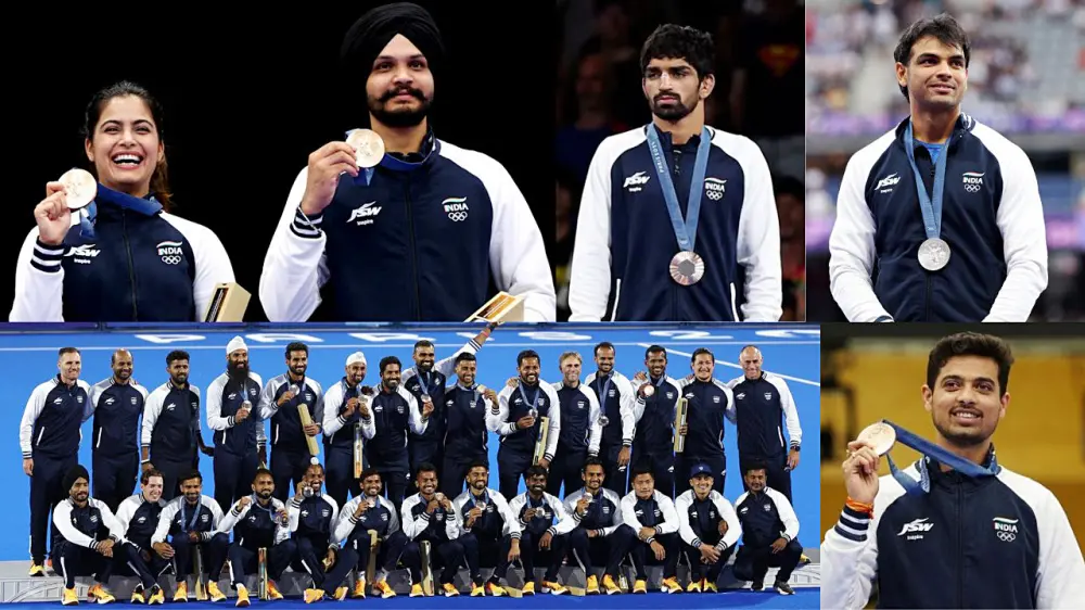Indian medal winners at Paris Olympics 2024 | Photo: ANI