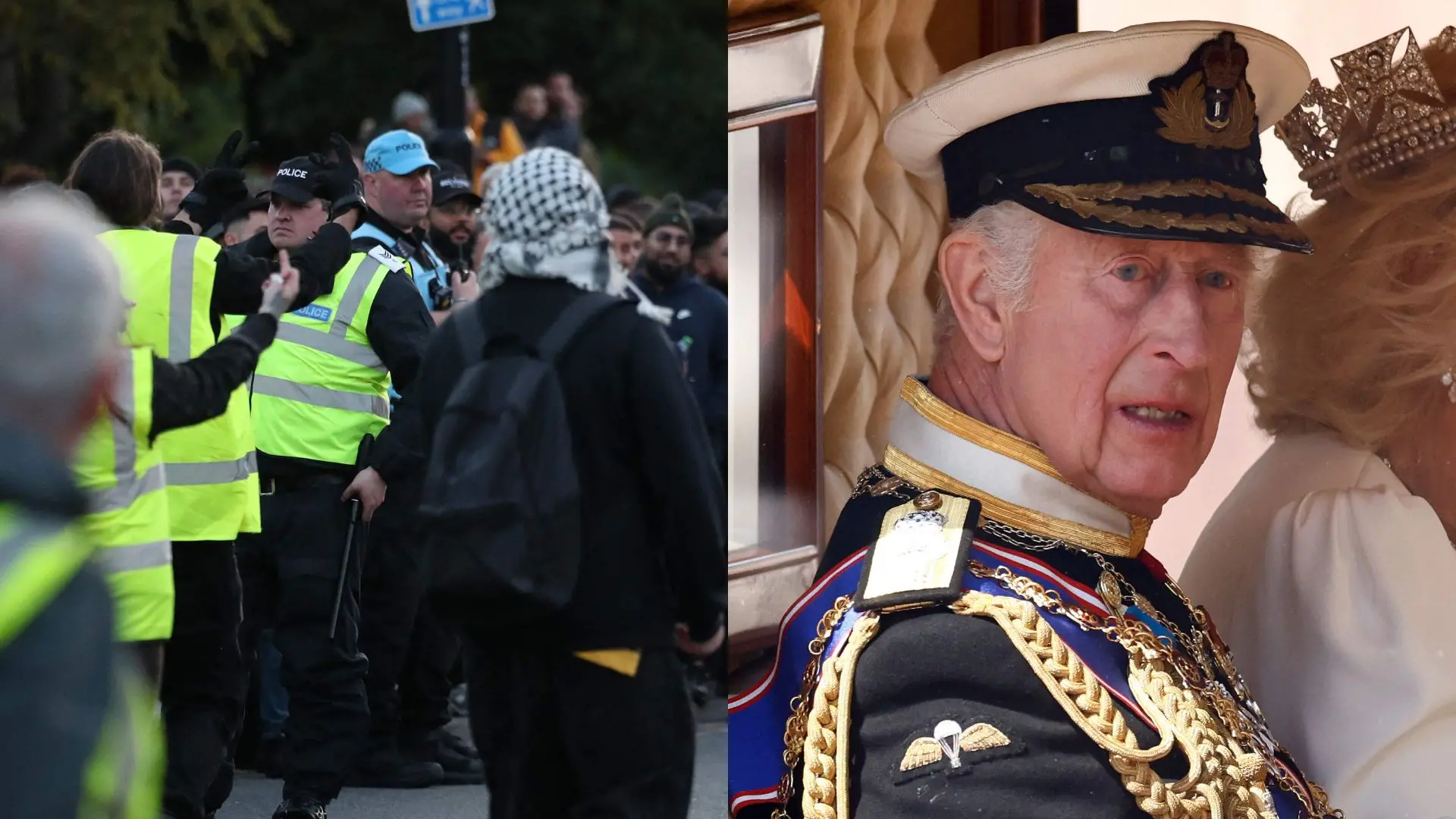 UK far-right riots, King Charles III | File photos: AFP
