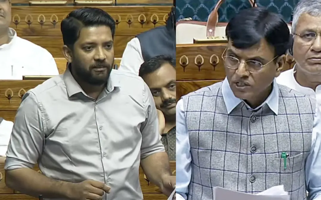 ഷാഫി പറമ്പില്, മന്സുഖ് മാണ്ഡവ്യ | Photo: Screen grab/ Sansad TV