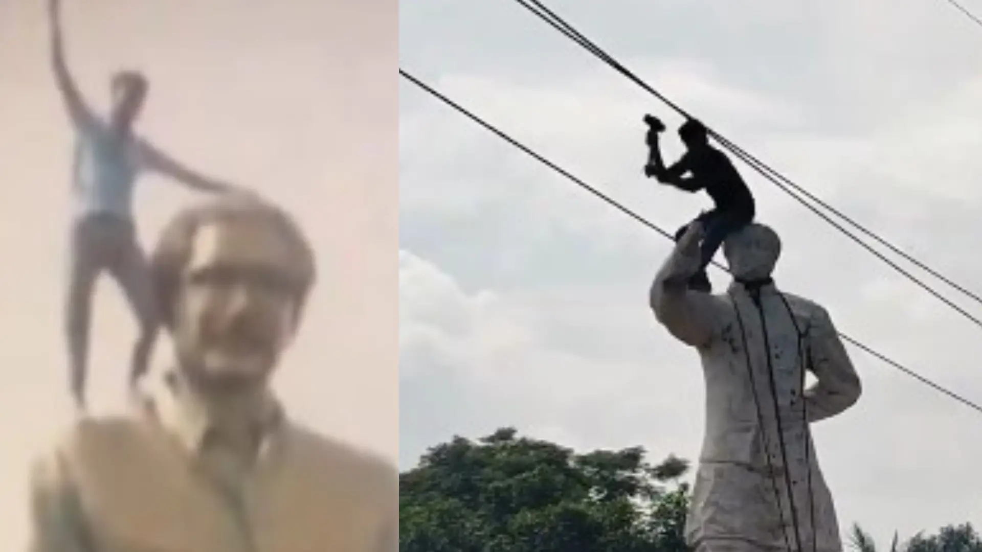 Protestors vandalising the statue of late Sheikh Mujibur Rahman | Image: Twitter