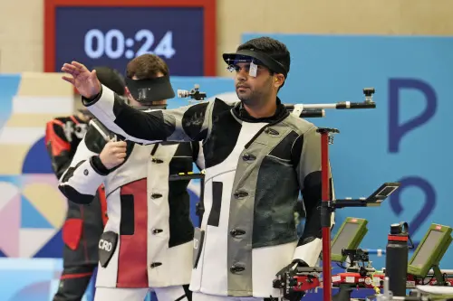 India's Arjun Babuta gestures after finishing fourth in the 10m air rifle men's final on  Monda at Chateauroux, France. | Photo: AP