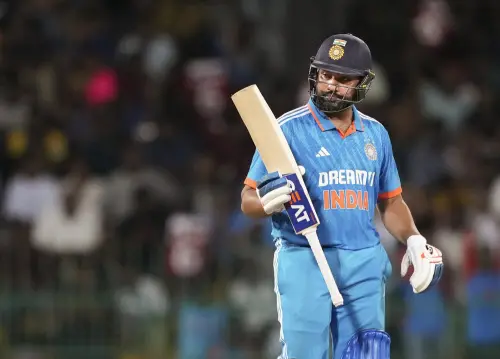 India's captain Rohit Sharma celebrates his half century during the first ODI cricket match of the series between India and Sri Lanka at R Premadasa International Stadium, in Colombo | Photo: PTI