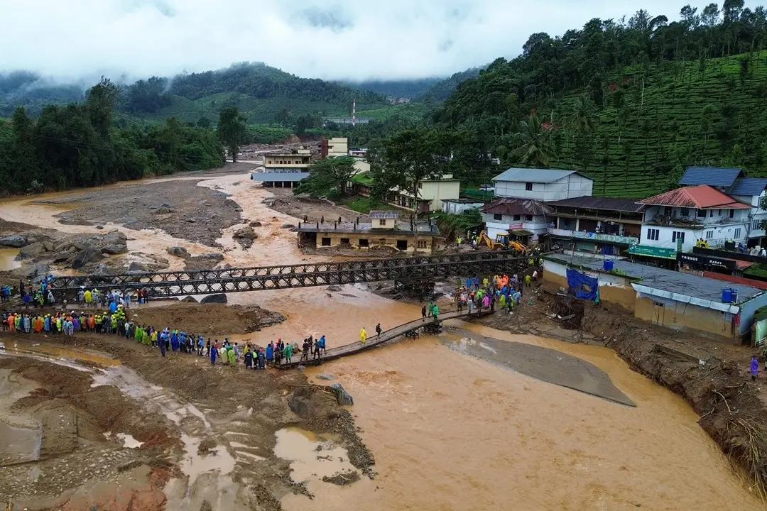 Aerial view of the tea plantations after landslides in Wayanad | Photo: AFP
