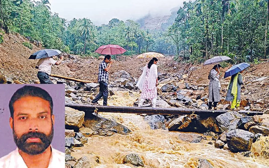 Locals crossing a temporary bridge to participate in Mathew's funeral rites, Inset Mathew | Photo: Special Arrangement