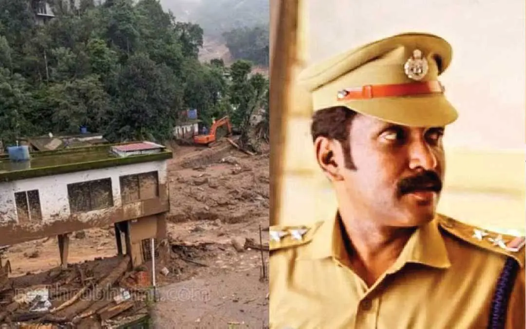 View of Mundakkai where the landslide occurred (L) and SI Rajesh Manimala (R)